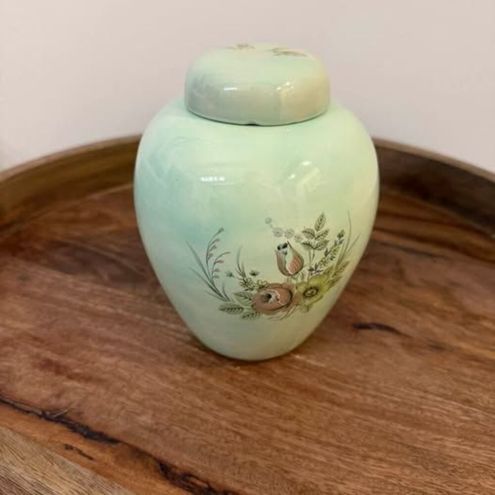 Vintage signed studio pottery celadon ginger jar